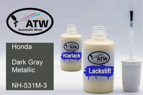 Honda, Dark Gray Metallic, NH-531M-3: 20ml Lackstift + 20ml Klarlack - Set, von ATW Autoteile West.